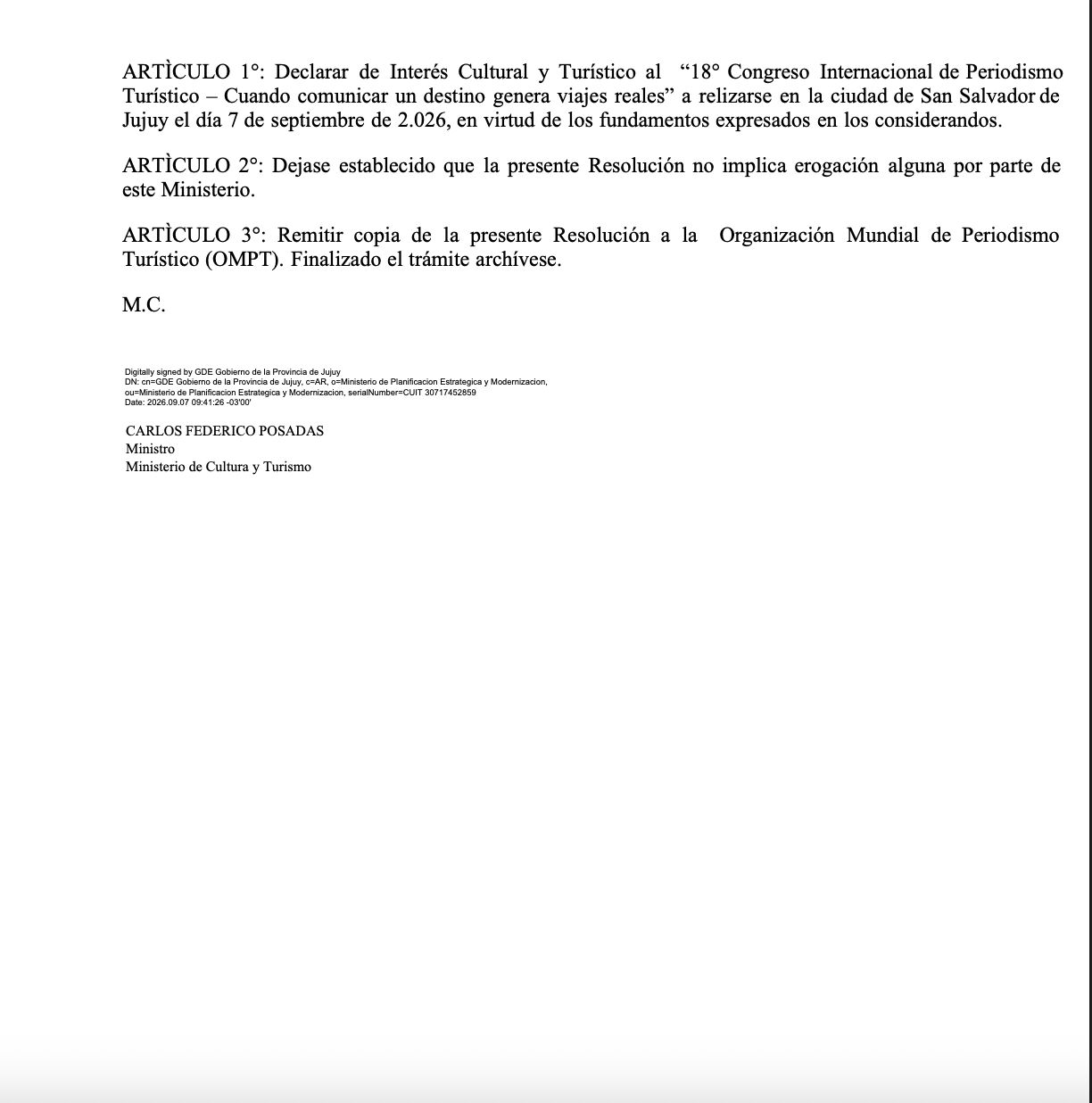 Jujuy declaró de Interés Cultural y Turístico al 18° Congreso Internacional de Periodismo Turístico - Ojos del Mundo